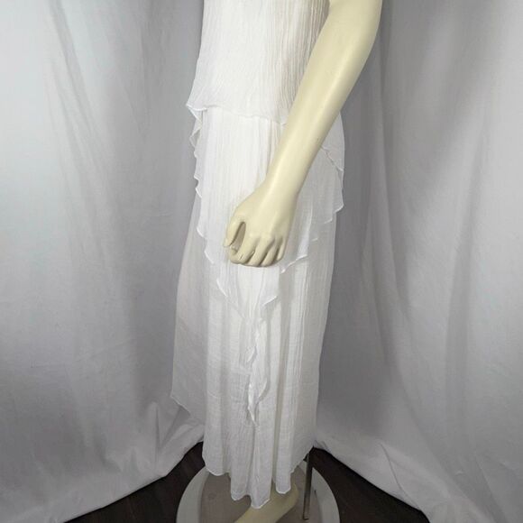 Exist White Crinkle Gauze Maxi Dress | Romantic Boho Layered Asymmetrical Beach - Picture 10 of 16